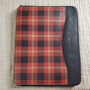 Coach Riley Plaid Red, Black And Tan Zip Around Tablet Case